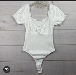 Altar'd State White Puff Sleeve Scoop Neck Bodysuit